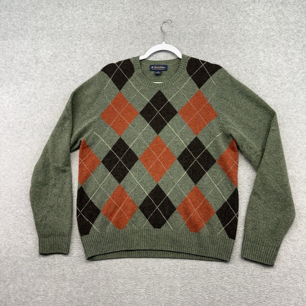 Brooks Brothers Scottish Lambswool‎ Sweater Men's M Argyle V-Neck Long Sleeve